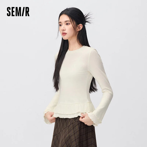 អាវយឺតប៉ាក់ Semir សម្រាប់នារី ធ្វើពីរោមចៀមរលោង រាងស្លីម 2026 សម្លៀកបំពាក់ប្រចាំថ្ងៃរដូវរងាថ្មី ស្ទីលធម្មតាសម្រាប់ទីក្រុង សម្លៀកបំពាក់ប្រចាំថ្ងៃ