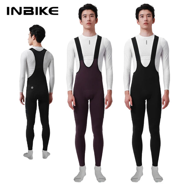 INBIKE Men‘s Winter Thermal Fleece Cycling Bib Tights 3D Padded Windproof MTB Bike Tights Road Bike Leggings Cold Weather Gear