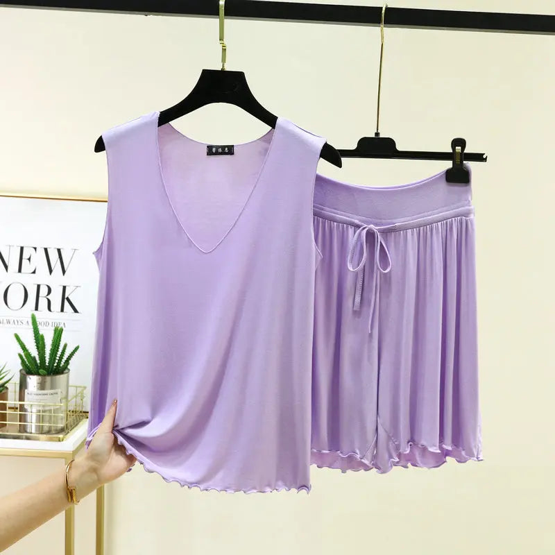 V-neck Vest Shorts Two-piece Set Women's Pajamas Pijamas Feminino Loungewear Women Sleepwear Conjunto Femenino Nightwear