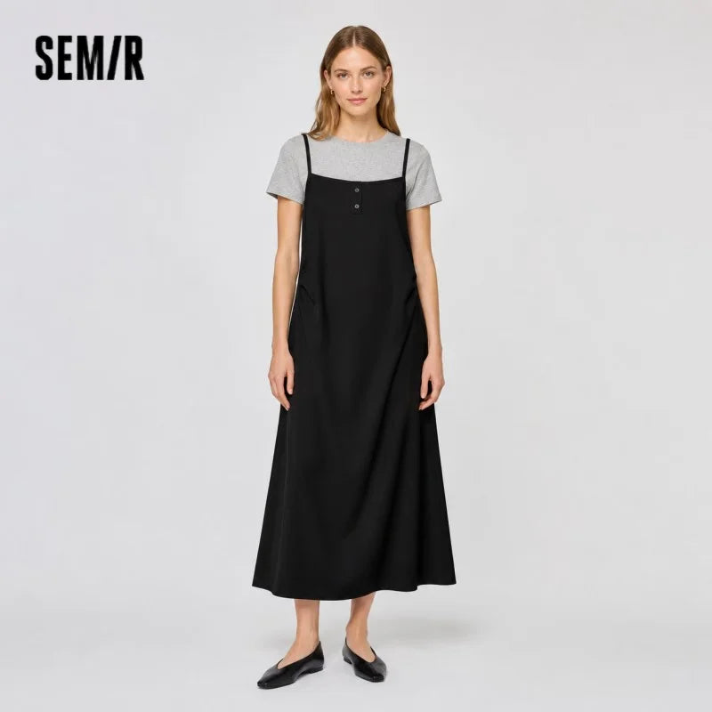 Semir Women Dress Solid 2026 Pleated Waist Cinched Two Piece Elegant Urban Casual Everyday Style Soft Comfortable Daily Wear
