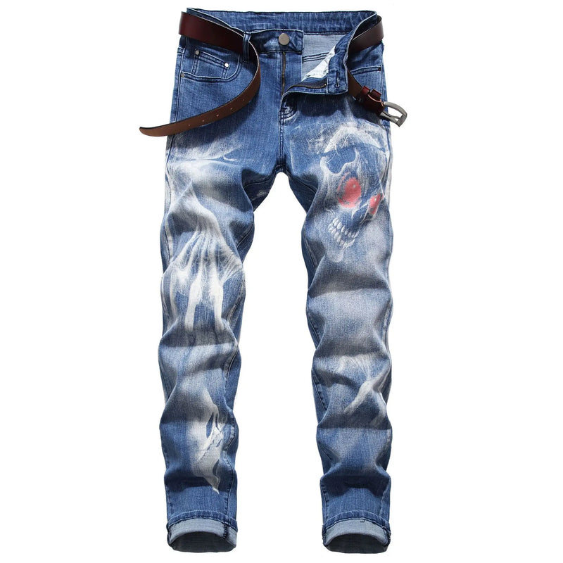2026 Men's Blue Jeans 3D Digital Print Stretch Denim Pants Blue Black White Trousers Men Fashion Slacks 28-34 36 38 40 42