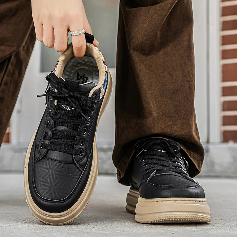 Men's flat white casual shoes four season new breathable light thick-sole non-slip outdoor running sneakers fashion walking shoe