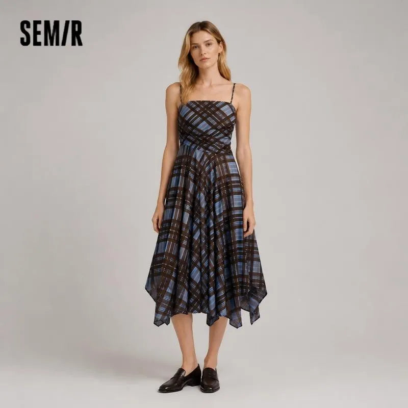 Semir Women Dress Plaid Ruched Vintage Design Sexy Stylish Slip Mini 2026 Summer Street Fashion Wear