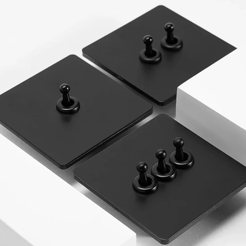 Retro Light Switch Lever Wall Power ON OFF Socket Panel,EU RU FR Black Stainless Steel Dual Usb Outlet  1-4Gang 1/2Way Switch