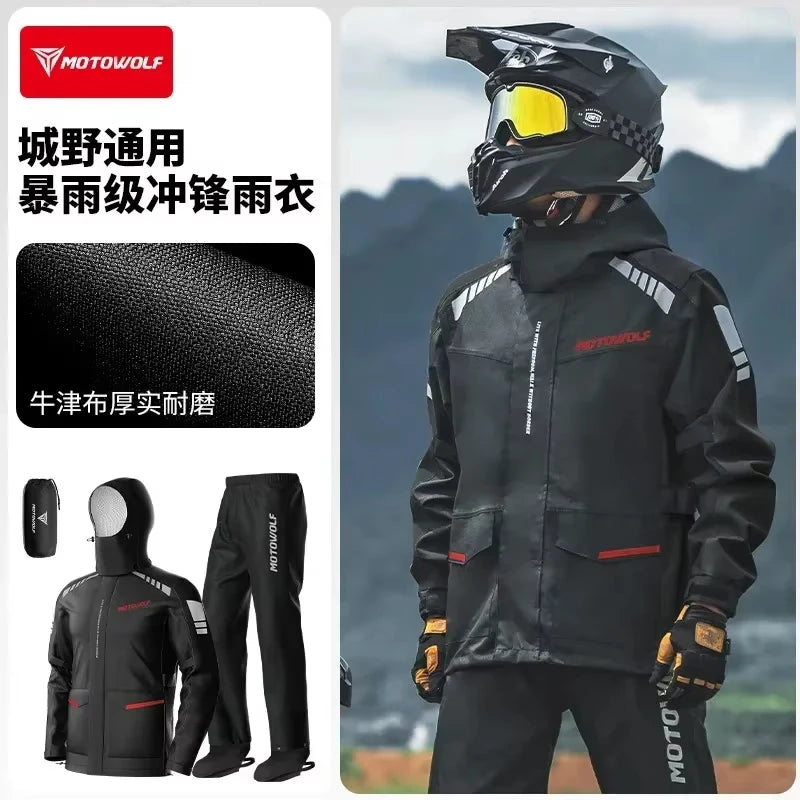 អាវភ្លៀងការពារទឹកម៉ូតូ MOTOWOLF អាវការពារភ្លៀងសម្រាប់ជិះម៉ូតូ អាវការពារភ្លៀងសម្រាប់អ្នកជិះតែម្នាក់ ខោការពារភ្លៀង