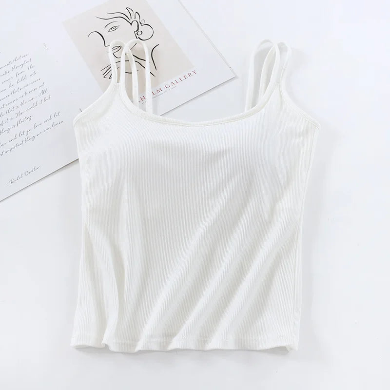 New Modal Soft Sleepwear Top for Women Breast Pad Sexy One Piece Pajamas Sling Sleeveless Vest Bottoming Wear Night Underwear