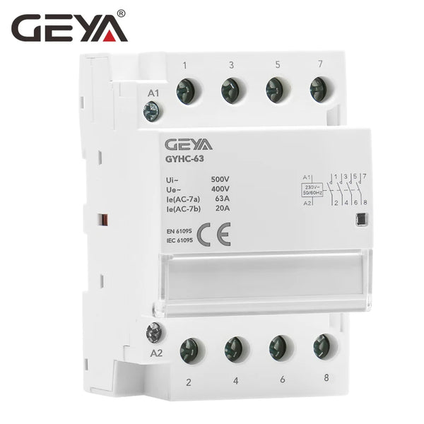 កុងតាក់ GEYA ម៉ូឌុល AC កុងតាក់ 2P 4P 25A 63A 2NO ឬ 4NO ឬ 2NC2NO 220V/230V 50/60HZ កុងតាក់រថភ្លើង Din ប្រភេទស្វ័យប្រវត្តិសម្រាប់ប្រើប្រាស់ក្នុងផ្ទះ