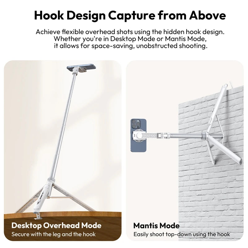ជើងកាមេរ៉ា Ulanzi TT88 1.44M Overhead Selfie Stick Phone Tripod ជាមួយ Magnetic Clamp ជើងកាមេរ៉ាបន្ថែមឥតខ្សែសម្រាប់ការផ្សាយផ្ទាល់ Vlog