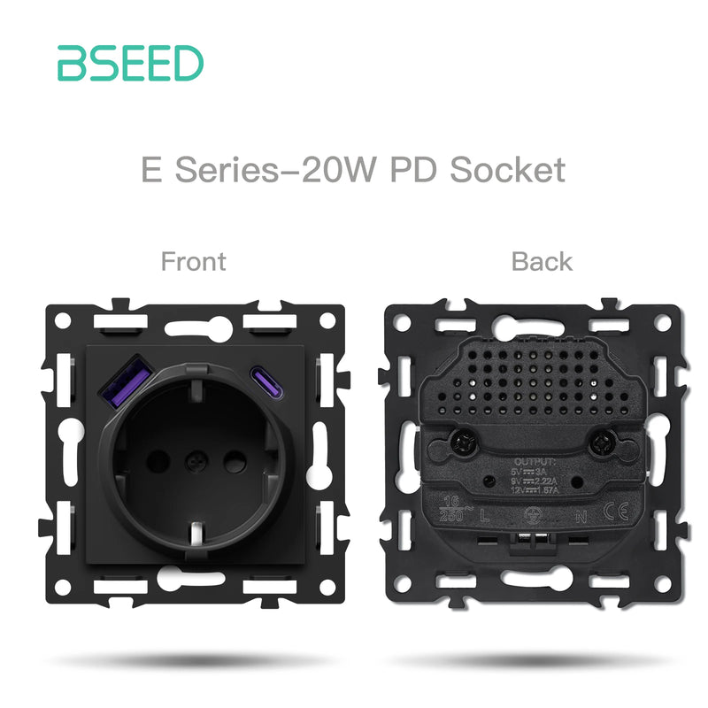 BSEED WIFI Click Light Switch Part Smart Wifi Switch Function DIY Part EU Wifi Socket Outlets Parts Glass Frame Only Black