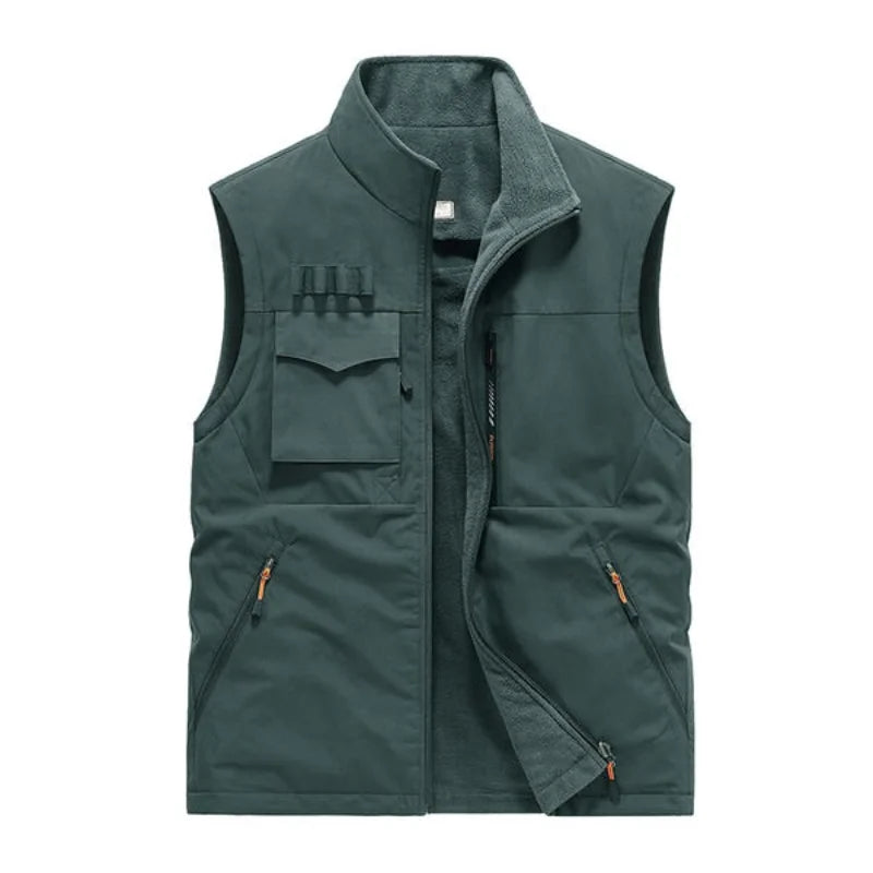 Double sided wear workwear style  Asian Size  Men Autumn and Winter warm sleeveless vest with fleece casual versatile