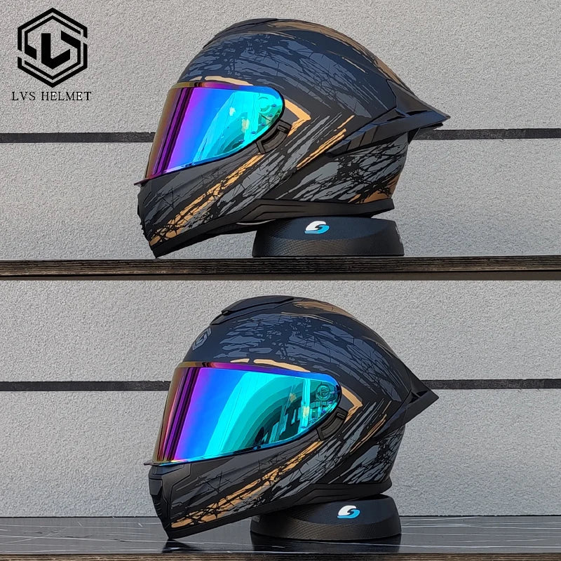 Motorcycle Full Face Motorcycle Helmet Riding Big Spoiler Unisex Helmet Casque DOT Approved Original LVS Bright Black Helmet