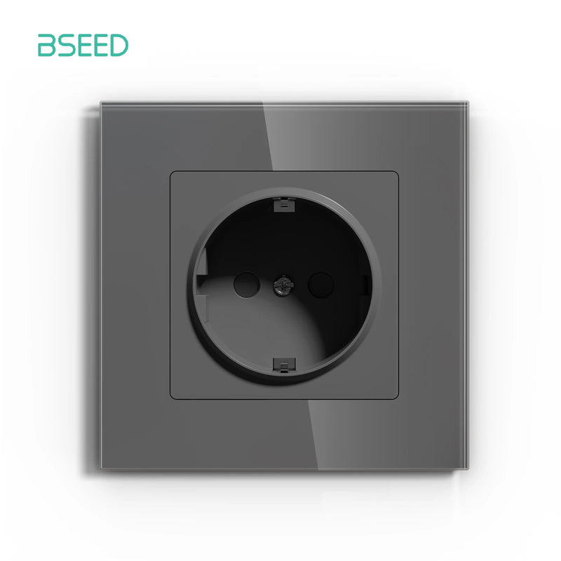 BSEED EU Power Socket Electrical Outlets Triple Power Plugs Crystal Glass Panel 16A European Standard Wall Socket 86*86mm