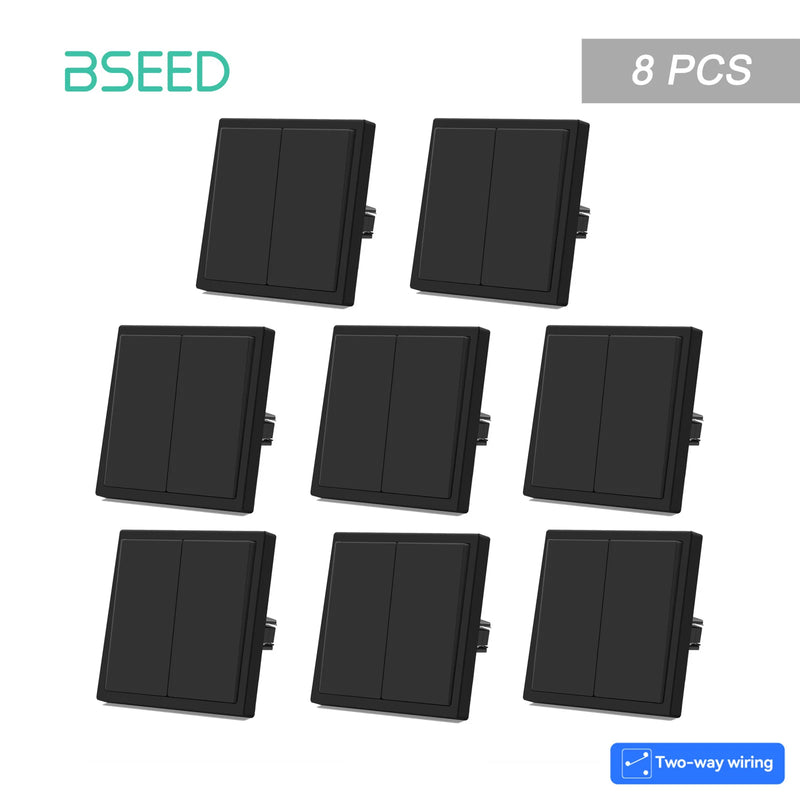 BSEED E Series 1/2/4/8 Packs 2Gang 2Way Button Light Switch Wall Light Switch On Off For Stairs Plastic Frame Bulk Set