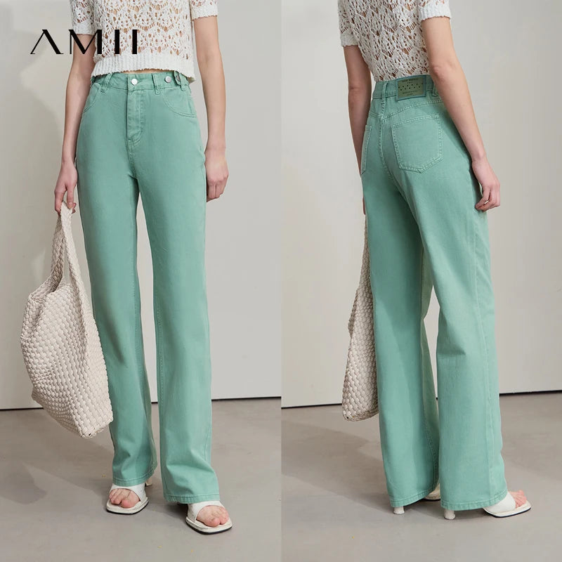 ខោខូវប៊យ AMII Minimalist សម្រាប់នារី រដូវស្លឹកឈើជ្រុះ ឆ្នាំ២០២៥ ខោជើងត្រង់បែប Retro ថ្មី ងាយស្រួលស្លៀក ខោកប្បាសពណ៌សុទ្ធ សម្រាប់ធ្វើដំណើរ 12542026