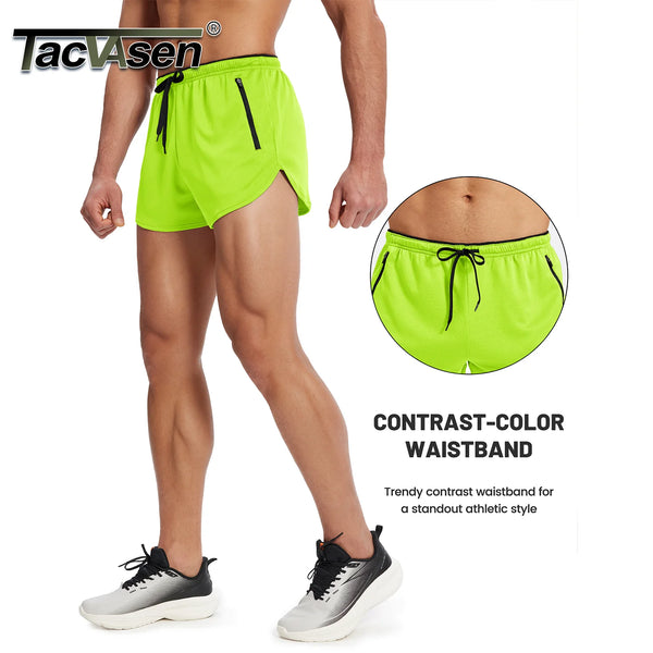 TACVASEN Men's Mesh Running 3" Shorts Quick Dry Lightweight Athletic Workout Gym Shorts Zipper Pockets Shorts Outdoor Fitness