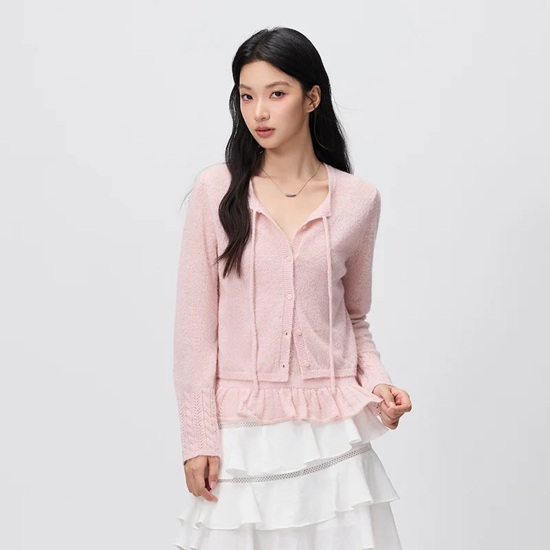 Semir Women Cardigan Lace Cami Short Knit Two Piece Sweet Elegant Casual Style Autumn Sweater Outdoor Wear 2026