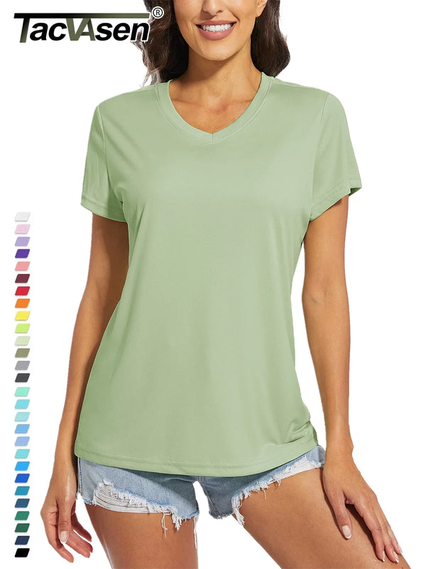 TACVASEN UPF 50+ Summer Sun Protection V-Neck T-shirts Womens Short Sleeve T-shirts Breathable Lightweight Quick Dry Shirts Tops