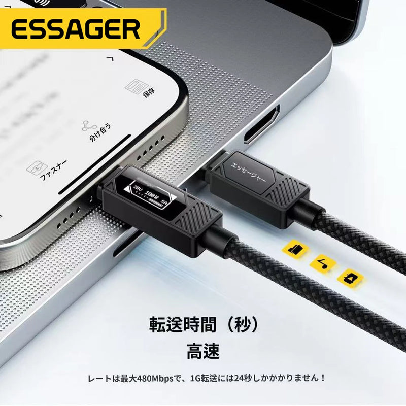 ខ្សែសាក Essager 100W USB Type C PD 5A សាកលឿនសម្រាប់ iPhone17 16 15 14 Pro Max Macbook iPad Samsung Huawei អេក្រង់ឌីជីថលខ្សែ