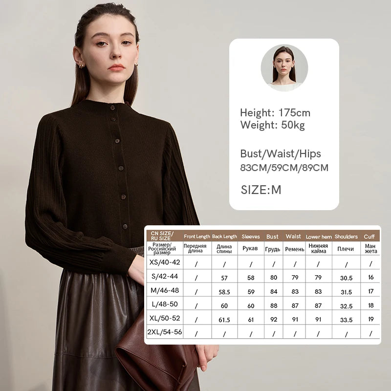 AMII Women's Cardigan Minimalist Half High Collar Cardigans Lady 2026 Autumn New Long Sleeves Slim-fit Female Sweater 12523097