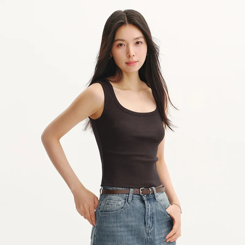 Semir Womens Tank Top 2026 Short U Neck Solid Cool Feeling Slim Basic Casual Versatile Daily Wear