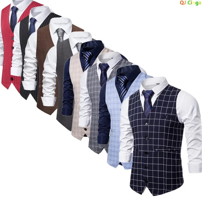 Men's Red Striped Sleeveless Vest, Single Breasted V-Neck Suit Vests, Wedding/Party/Business/Office Waistcoat, Europe Size S-XXL