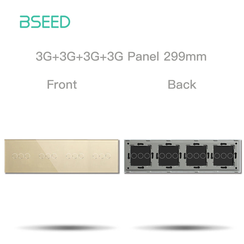 BSEED M1 Crystal Glass Panel 299mm For Touch Switches Quadruple 1/2/3Gang With Metal Plate Wall Light Switch Function Part Only