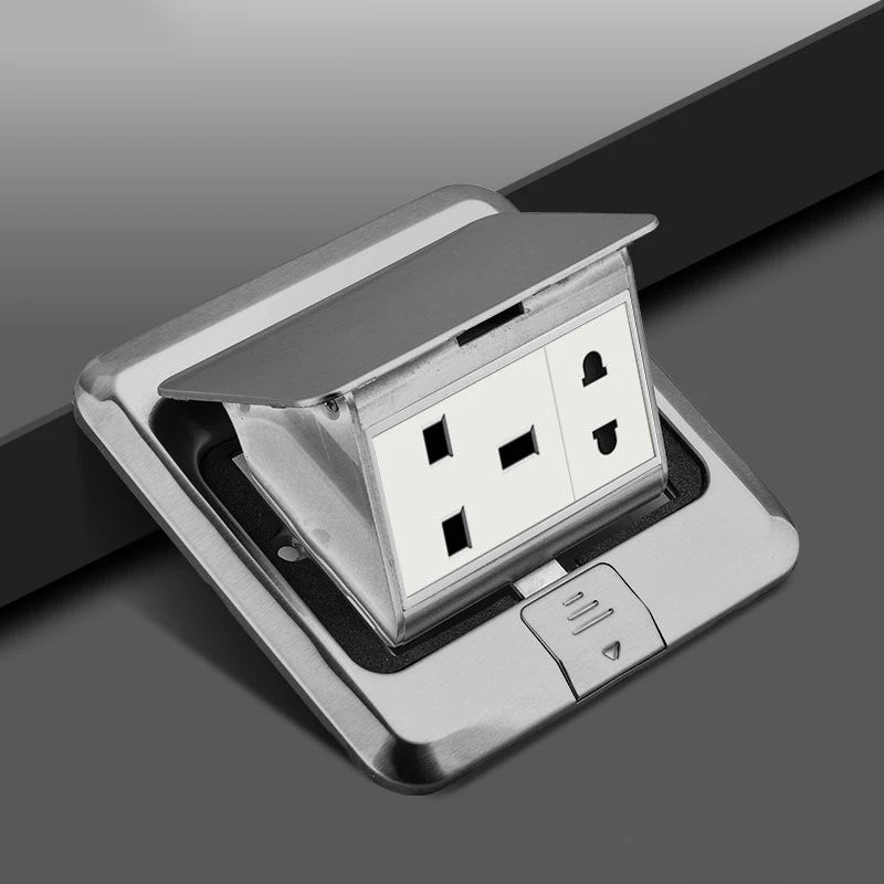 UK Standard 13A floor waterproof socket,British Kitchen Bedroom indoor Waterproof outlet hidden computer Stainless Steel plug