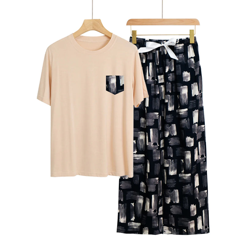 Fashion Printed Short Sleeve Straight Pants Set New Modal Comfort Woman Pajamas Loose Women's Home Clothes Spring Summer Pijama