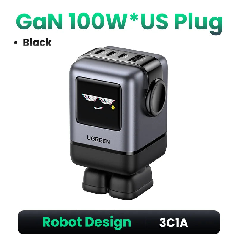 UGREEN Uno 100W GaN Charger Robot Design QC4.0 3.0 PPS PD 3.0 Fast Charger for iPhone 18 17 16 Pro Macbook Air Laptops Tablets