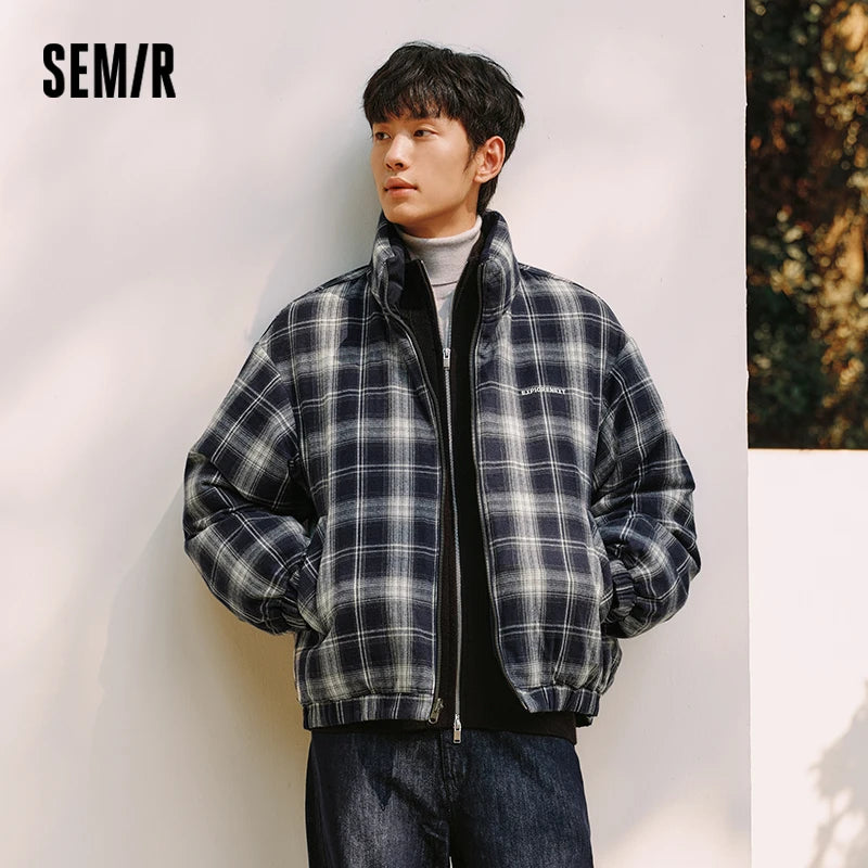 Semir Reversible Down Coat Vintage Plaid Stand Collar Men 2026 Winter 80 Fill Power Casual Stylish Warm Functional Outerwear