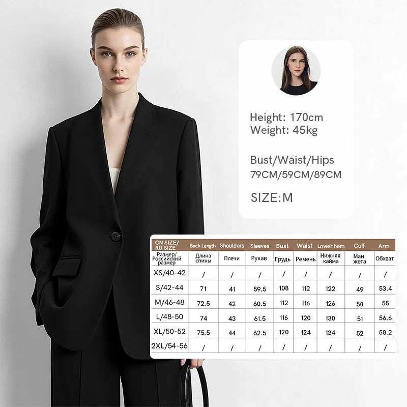 Amii Women V-Neck Blazer Oversized Wide Shoulder Tunic Minimalist Business Loose Jacket Casual 2026 Autumn Woman Coats 12653021