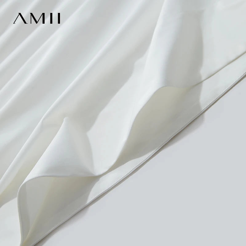 AMII Minimalist Summer T-shirts Women 2026 New Round Neck Short Sleeve Solid Loose Shirt Female Fashion Irregular Tops 12542097