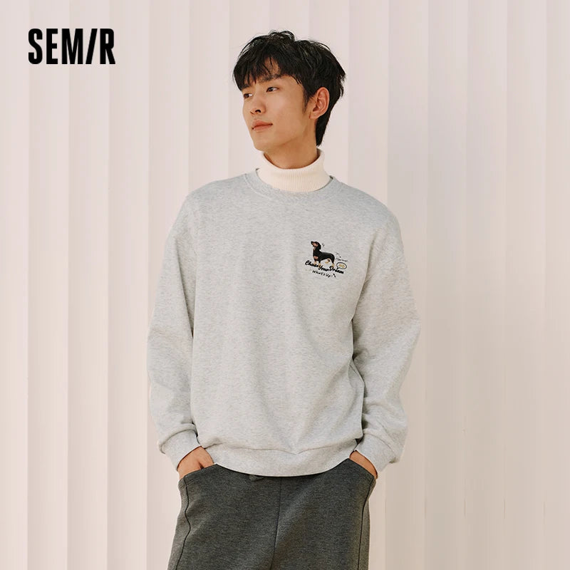 Semir Men Fleece Sweatshirt Fleece Lined Loose Fit Crew Neck Vintage Style Graphic Print 2026 New Winter Daily Wear