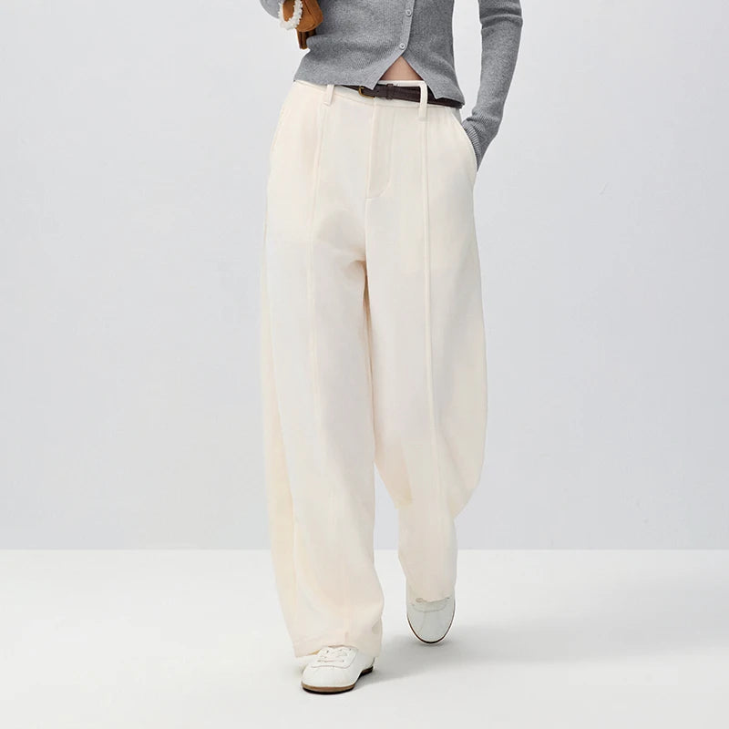 Semir Women Pants Chenille Loose Barrel Leg White 2026 Winter Casual Elegant Versatile Relaxed Everyday Style Full Length