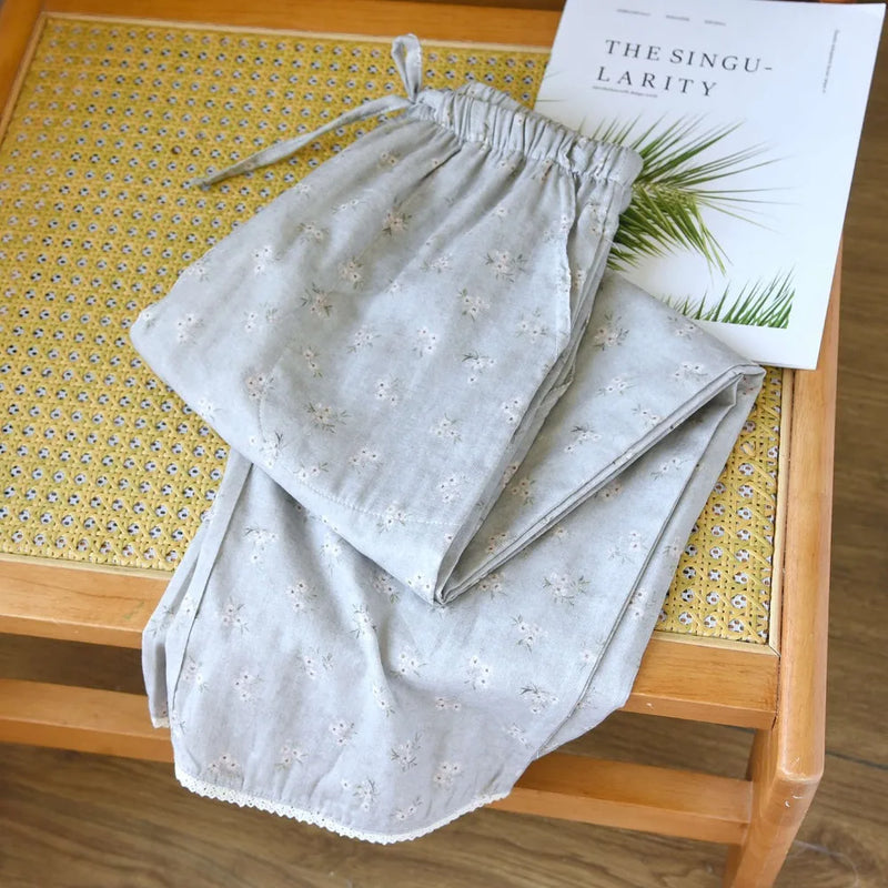 Cotton Women’s Pajama Pants Sleepwear Home Pants Thin Bottoms Spring Summer Casual Floral Printed Homewear Pants Sleeping Wear