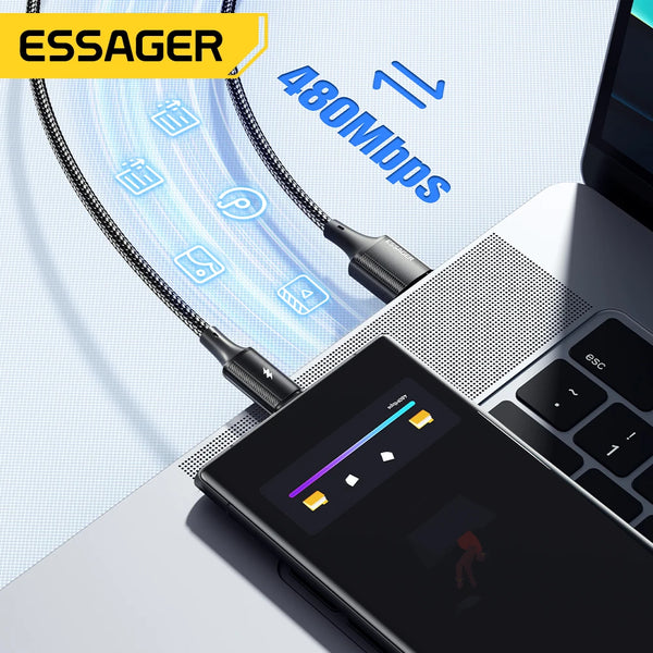 ខ្សែសាក Essager 120W 6A ខ្សែសាកលឿន Type C សម្រាប់ Xiaomi 14 Ultra Huawei Samsung Oneplus USB Type C Data Cables