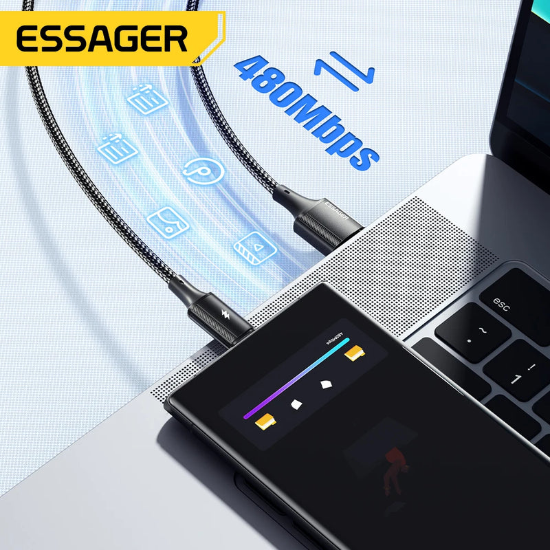 ខ្សែសាក Essager 120W 6A ខ្សែសាកលឿន Type C សម្រាប់ Xiaomi 14 Ultra Huawei Samsung Oneplus USB Type C Data Cables