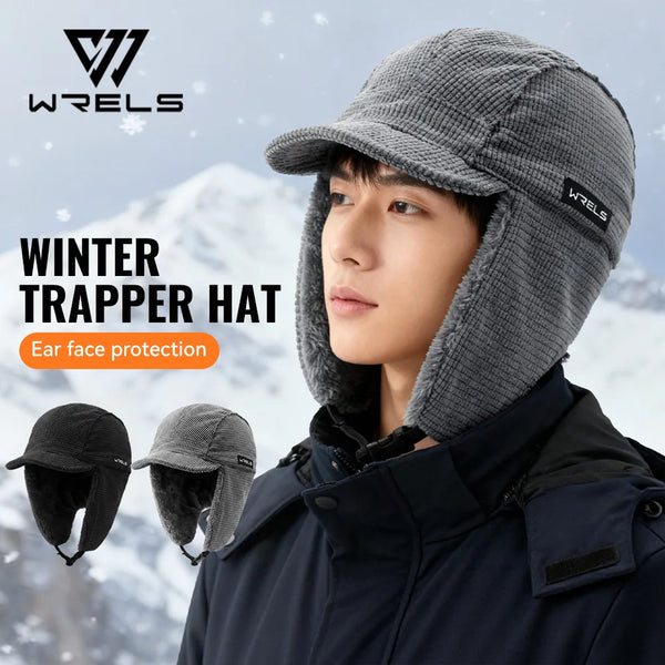 WRELS Winter Trapper Hat Windproof Warm Ear Protection Cycling Hat Cap with Ear Flaps Thick Warmer Motorcycle Hunting Hat