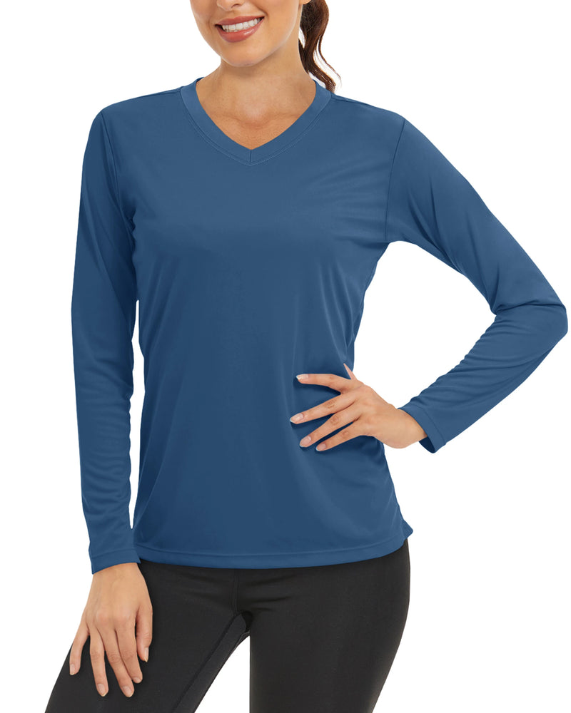 TACVASEN Summer Sun Protection Shirts UPF 50+ Womens Long Sleeve V Neck Shirts Lightweight Quick Dry Tee Shirts Outdoor Pullover