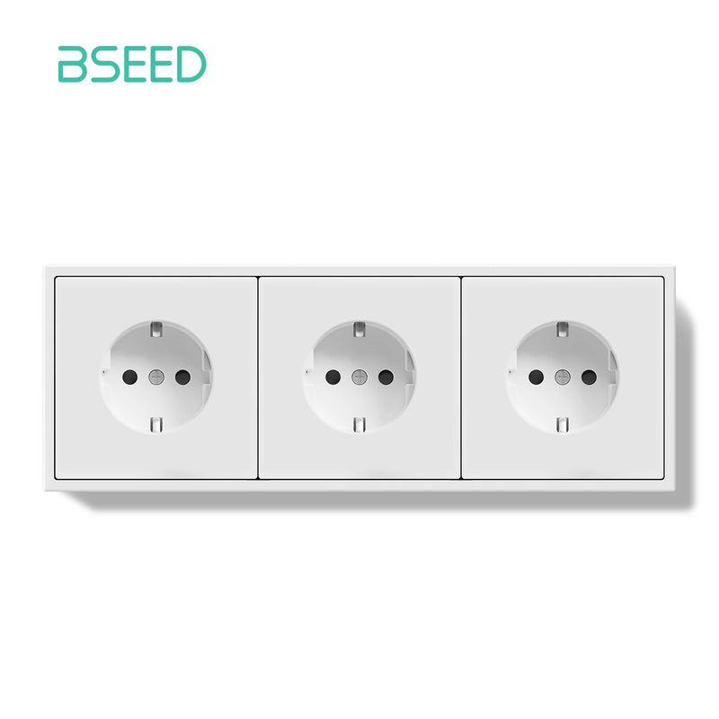 BSEED EU Standard Single Wall Socket Double Electrical Outlets Germany Russia Wall Power Socket White Black Plastic Frame 16A