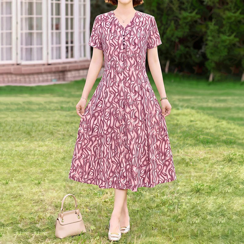 រ៉ូបផ្កា V-Neck រដូវក្តៅសម្រាប់នារី Boho Fashion Light Beach Sundress រ៉ូប Bodycon ឆើតឆាយធម្មតា