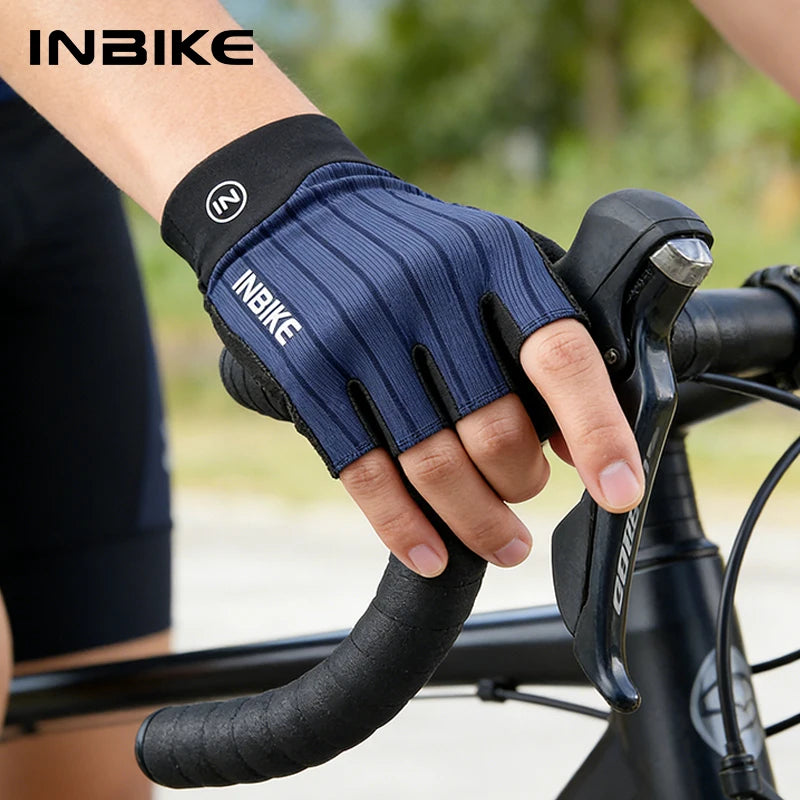 INBIKE Summer Cycling Gloves Men with Shock Absorbing Padding Breathable Half Finger Bicycle Gloves for for Road Bike MTB Biking