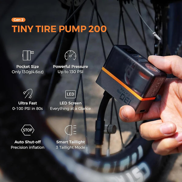 FLEXTAIL TINY TIRE PUMP - 130PSI Electric Tire Pump, Bicycle Inflator with Taillight for Bikes, Motorcycle and Sport Balls