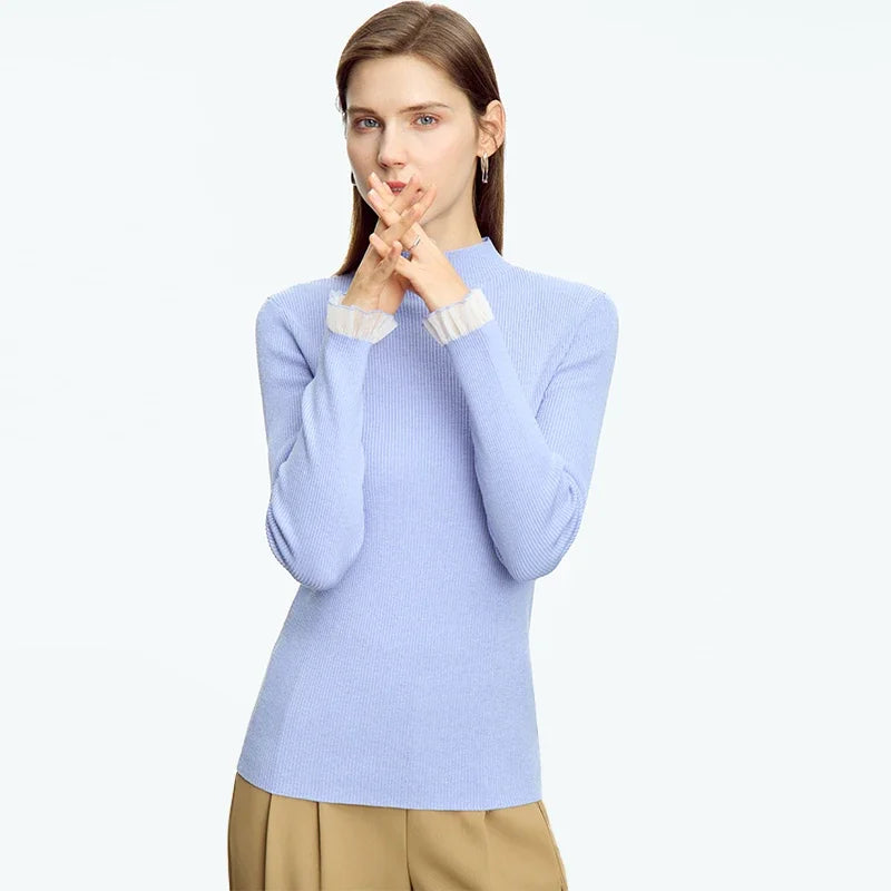 អាវយឺត AMII Minimalism Mock Neck សម្រាប់ស្ត្រី រដូវស្លឹកឈើជ្រុះឆ្នាំ ២០២៤ ថ្មី ស្លីមហ្វីត អាវប៉ាក់ដៃវែង អាវរោមចៀមសម្រាប់ស្ត្រី 12443251
