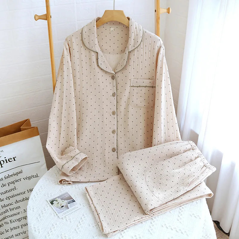 Pijamas De Mujer New 100% Cotton Sleepwear Sleeping Clothes Lapel Long Sleeve Home Clothing Spring Autumn Casual Pajamas Women