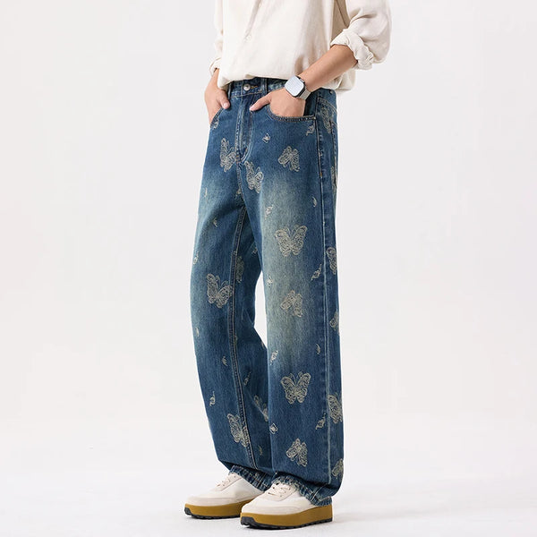 2026 Autumn New Vintage Trend Washed Straight Cotton Jeans for Men Clothing Comfort Zipper Fly Men Pants AG7538