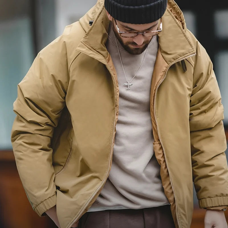 Maden Winter Hooded Down Jacket for Men White Duck Down Filling Thickened Warm Outer Coat Outdoor Windproof Parkas Black Jacket