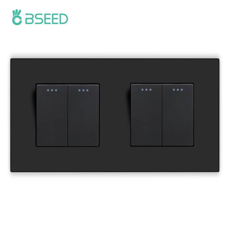 BSEED 1/2/3Gang 1Way Button Light Switch With Wall EU Socket Power Outlets Plastic Panel Mechanical Wall Light Switch On Off