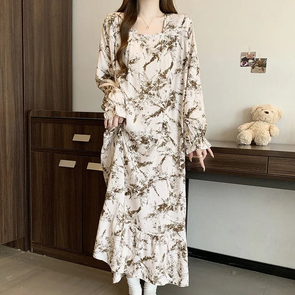 រ៉ូបគេងសម្រាប់ស្ត្រី រ៉ូបគេងដៃវែងធម្មតា រលុង សម្លៀកបំពាក់នៅផ្ទះ និទាឃរដូវ រដូវស្លឹកឈើជ្រុះ រ៉ូបគេងកប្បាសសម្រាប់ស្ត្រី រ៉ូបសម្រាប់ស្លៀកចូលបន្ទប់