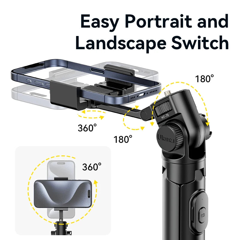 ជើងកាមេរ៉ា Selfie Ulanzi MT-70 ទំហំ 1.5 ម៉ែត្រ សម្រាប់ទូរស័ព្ទថតរូបភាពទេសភាព 360° ជាមួយវីស 1/4 អ៊ីញ សម្រាប់កាមេរ៉ាទូរស័ព្ទផ្សាយផ្ទាល់